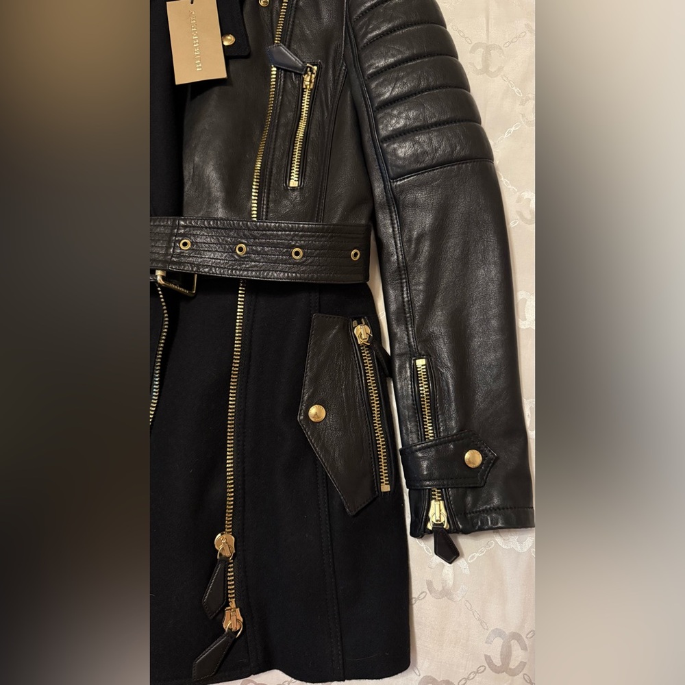 Burberry Brit Black Leather Moto Coat – Size 2/XS - Picture 13 of 13